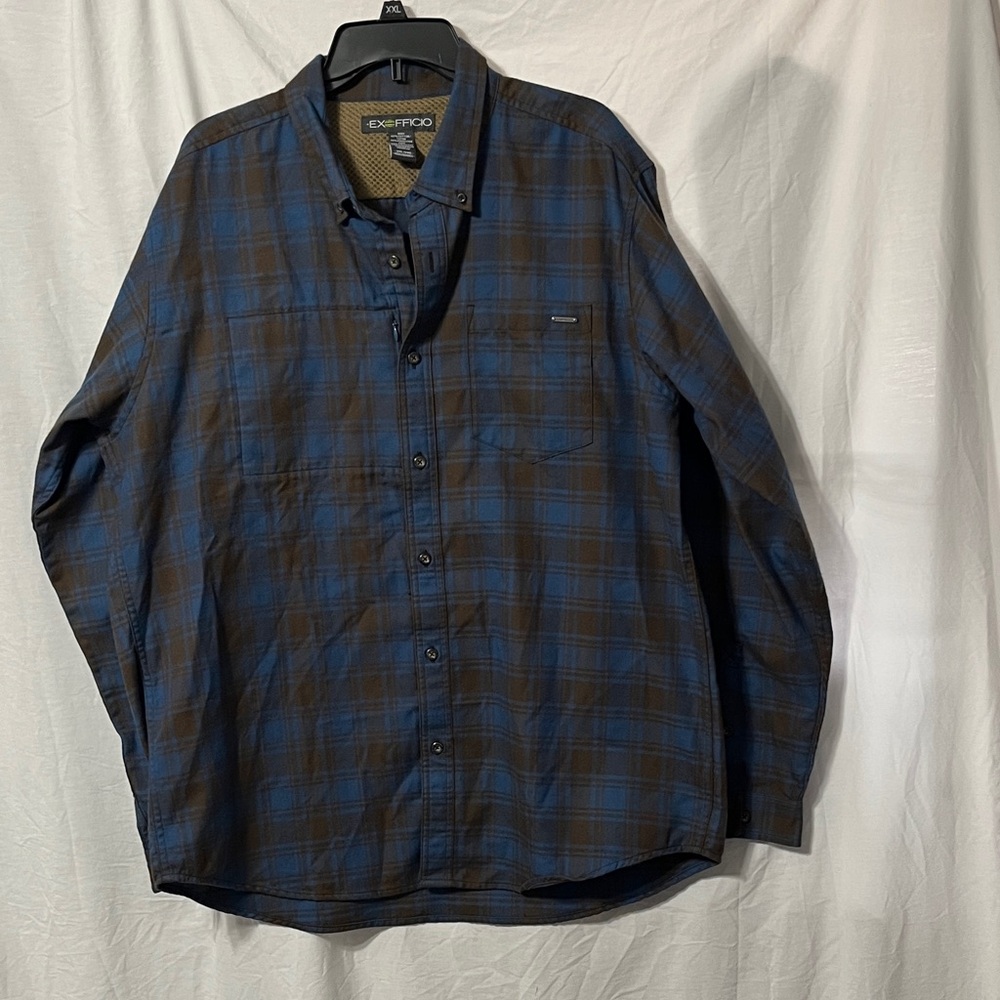 Exofficio Blue and Brown Checkered Shirt